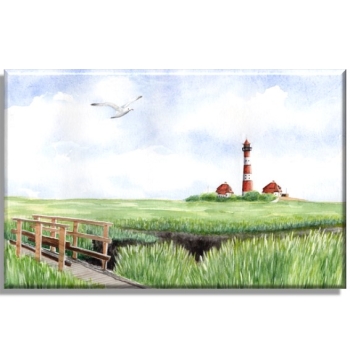 Stretcher frame canvas 40 x 30 cm Watercolor Maritime Art Print North Sea St. Peter Ording SPO Westerhever Lighthouse Ocean Beach
